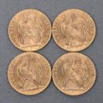 Quatre pièces 20 Francs or au coq 1910.
Vendue sur désignation....
