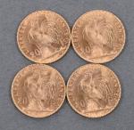 Quatre pièces de 20 Francs or au coq 1910.
Vendue sur...
