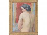 FOSTY "Femme nue de dos" Huile sur carton. 40x50 cm.