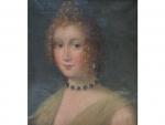 Ecole française XVIIIème  "Portrait de femme au collier" Huile...