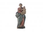 Vierge à l'Enfant en tilleul sculpté polychrome. XVIIIème. H. 41...