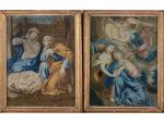 Deux petits panneaux de tapisserie "La Sainte Famille" et "L'Esprit...