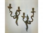 Paire d'appliques en bronze doré à deux branches décorées de...