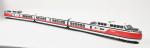 USA, train "Turbo" articulé Amtrak
trois éléments, blanc à filets rouge...
