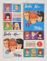 Mattel, Barbie, quatre catalogues Barbie & Ken 1962 
fond bleu...