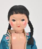 Petite poupée chinoise en composition,
traits peints, vêtements de soie d'origine,...