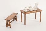 Table (H. 11,5 cm et banc miniatures
avec partie de service...