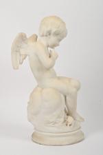 Guglielmo PUGI (1850-1915)
Amour pensif
Marbre blanc 
H. 55 cm.