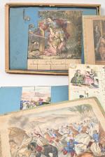 Huit planches de puzzles lithographiés
de différents jeux (époque Napoléon III).