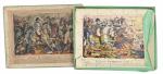 Trois puzzles sur les batailles napoléoniennes 
lithographiées. Coffret défraichi.