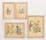 Germaine BOURET (1907-1953) 
Scènes enfantines, cinq gravures en couleurs, (tâches...