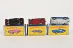 Matchbox Series, Lesney, trois voitures 1/72e en boîtes (petites usures)...
