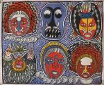 John BOM (XXe, Papouasie-Nouvelle-Guinée).
Acrylique sur toile signée et datée 2004...
