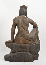 CHINE - XXe siècle
Guanyin en bois polychrome assise en rajalilasana,...