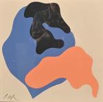 Jean ARP (1886-1966)
Composition en noir, bleu et orangé
Procédé sur papier
Signé...