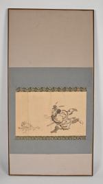 JAPON - XIXe siècle
Encre sur papier, Shoki poursuivant un démon....