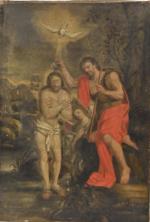 Ecole du XVIIIe
Le baptême du Christ
Huile sur toile découpée et...