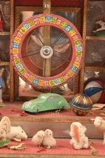 Loterie foraine, coffret
début XXème se dépliant laissant apparaître une roue...