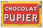 Chocolat Pupier
Plaque émaillée bombée, eas.
27 x 43 cm. (Eclats)