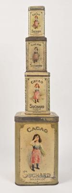 Cacao Suchard
Suite de 4 boîtes en tôle lithographiée à la...