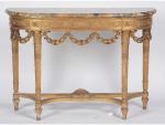 Console en bois doré de style Louis XVI, dessus marbre....