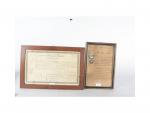 Deux documents encadrés : médaille coloniale de 1897 d'infanterie de...
