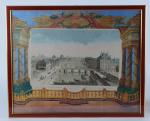 Ecole du XVIIIe siècle
Deux vues d'optique réhaussées dans des encadrements...