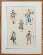 D'après Désiré Chaineux (1851-?)
Etude de cinq Costumes Gravures réhaussée. 
Vue...