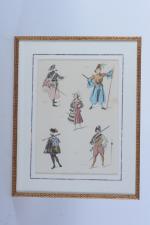 D'après Désiré Chaineux (1851-?)
Etude de cinq Costumes Gravures réhaussée. 
Vue...