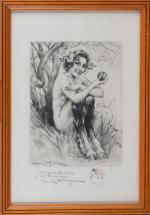 Maurice MILLIERE (1871-1946) 
Faunesse. 
Gravure signée dans la planche et...