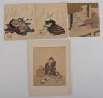 JAPON - Epoque MEIJI (1868 - 1912)
Quatre surimono, shikishiban, tirages...