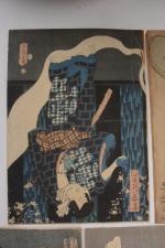 Ensemble comprenant sept oban tate-e 
dont trois par Utagawa Toyokuni...