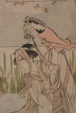 Katsukawa Shuncho (actif 1770-1790)
Deux oban tate-e, geisha accompagnées de leur...