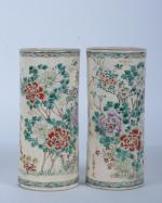 Japon début XXe siècle
Paire de vases rouleau en céramique émaillée...