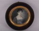 Ecole début XIXe siècle
Portrait d'élégante aux boucles de perles.
Miniature à...