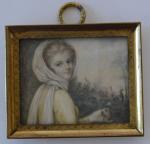 (=/141) Ecole du XIXe siècle 
Jeune femme à l écharpe
Miniature...