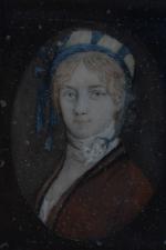 Ecole du XIXe siècle 
Portrait de jeune femme au bonnet...