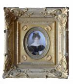 Ecole milieu XIXe siècle
Portrait de femme au sautoir 
Miniature sur...