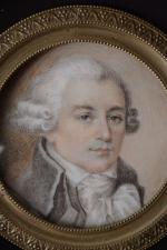 Ecole vers 1800 
Portrait d'homme à la redingote grise 
Miniature...