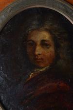 Ecole du XVIIIe siècle
Portrait d'homme au manteau rouge 
Petite huile...