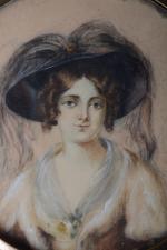 Ecole fin XIXe siècle 
Portrait de femme au chapeau noir....
