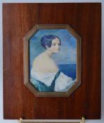 Ecole du XIXe siècle
Portrait de femme au chignon et à...