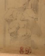 Eugène DELACROIX (1798-1863)
Le portail de Chartres, cinq personnages 
Crayon. Signé...