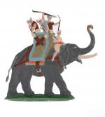 Etain plat, Antiquité : deux grands éléphants
avec soldat (70 mm),...