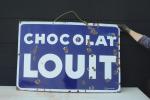 Chocolat Louit, plaque émaillée, EAS, lettrage blanc sur fond bleu.
80...