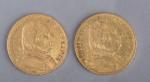 Deux pièces 20 francs or:
Louis XVIII buste habillé 1814 et...