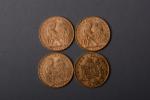 Quatre pièces 20 francs or français de 1865, 1903 (x2)...