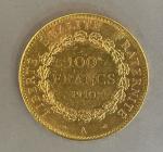 Pièce de 100 francs or de 1910. (Petites usures).
Poids :...