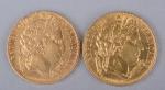 Deux pièces 20 francs or :
IIème République Cérès 1850 (A)...
