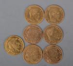 Sept pièces de 10 francs or français : 
- Ceres...